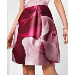 Ted Baker Nell Porcelain Rose Full A-Line Skirt Maroon Pink Women's Size Small